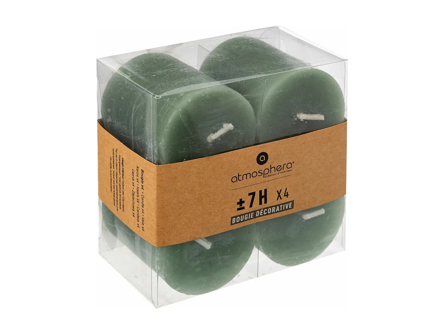 Lot de 4 Bougies Votives "Rustic" 4,5cm Vert Eucalyptus