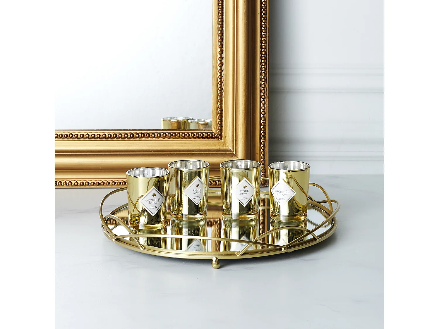 Bougie Parfumee Electroplate X4 Coffret Gingko Blanc, Noir, Or