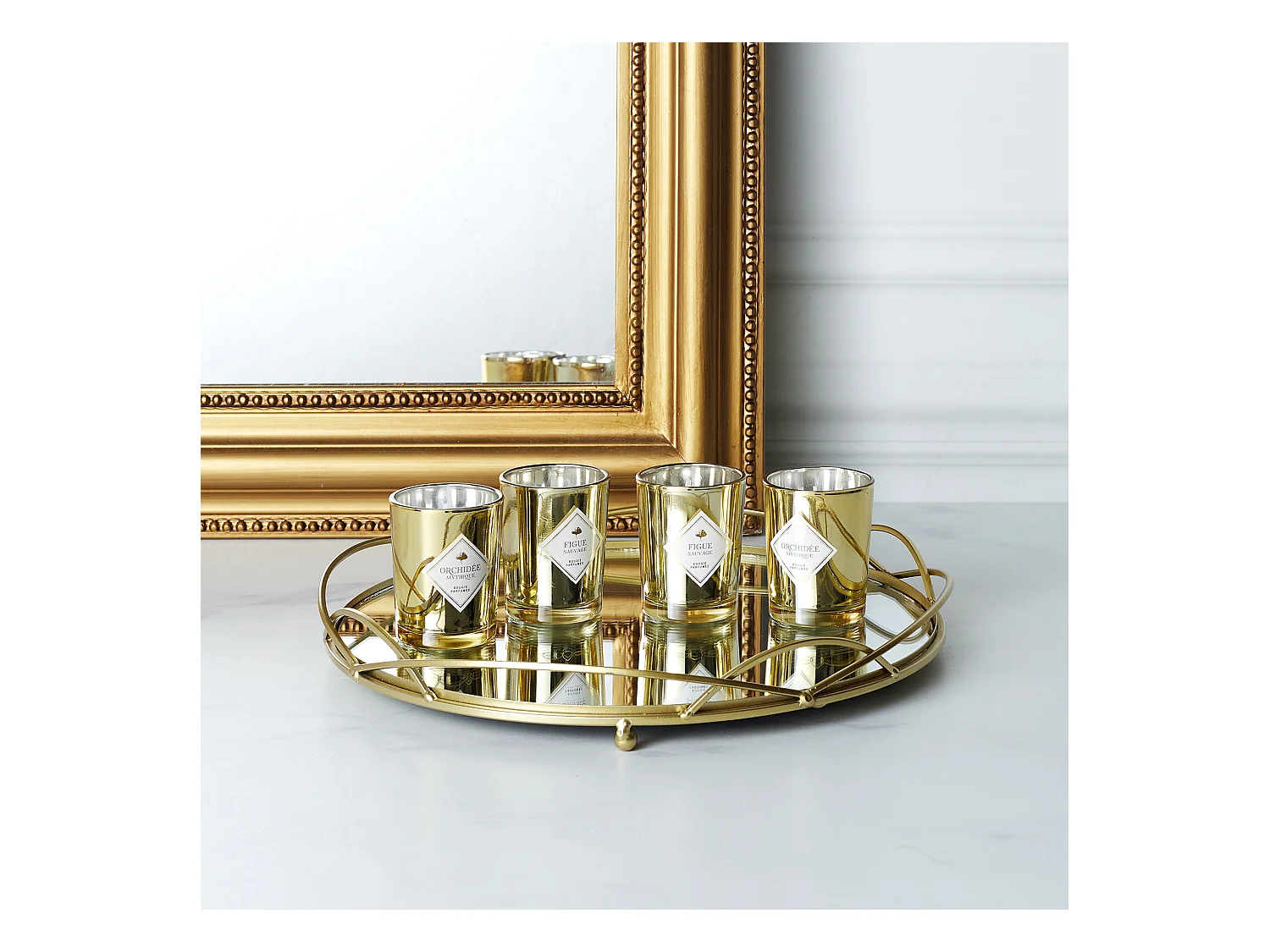 Bougie Parfumee Electroplate X4 Coffret Gingko Blanc, Noir, Or