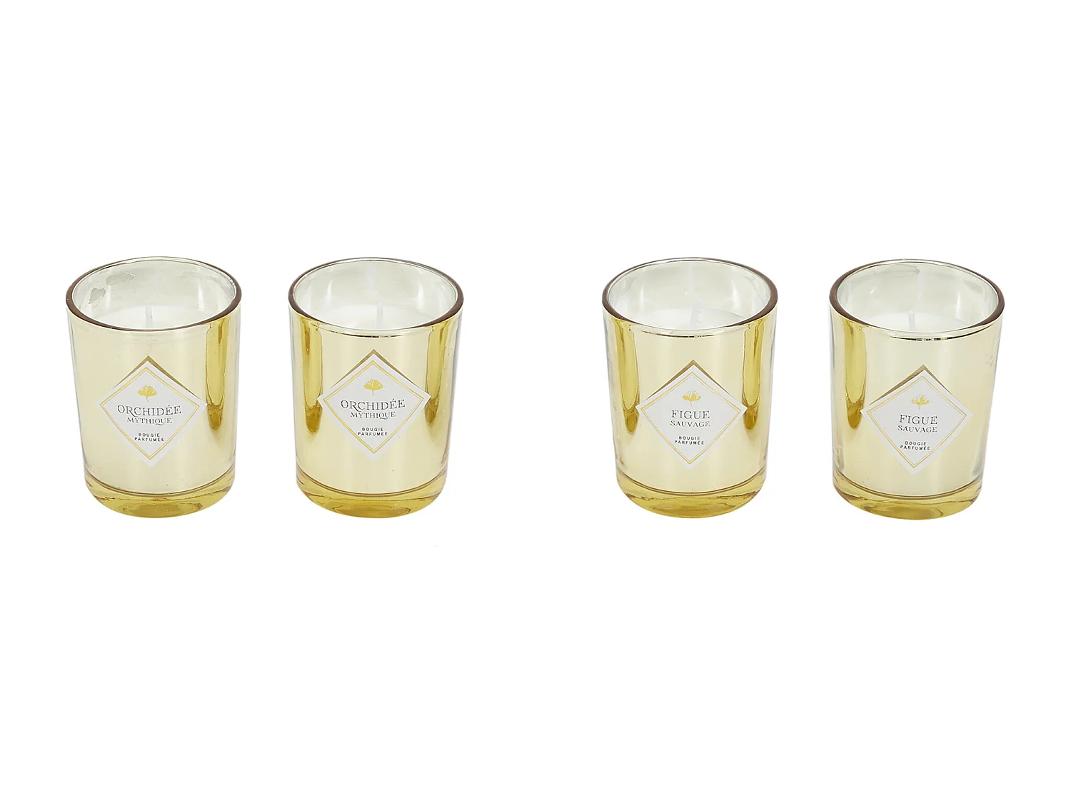 Bougie Parfumee Electroplate X4 Coffret Gingko Blanc, Noir, Or