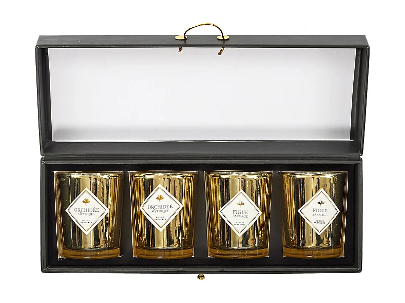 Bougie Parfumee Electroplate X4 Coffret Gingko Blanc, Noir, Or