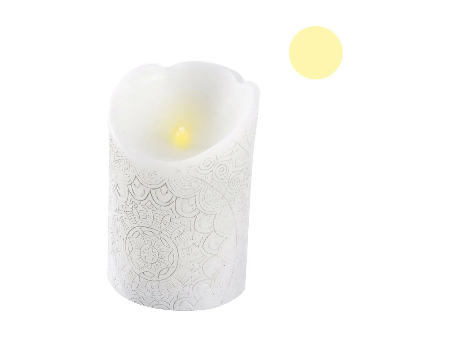 Bougie Pilier LED "Mandala" 11cm Blanc