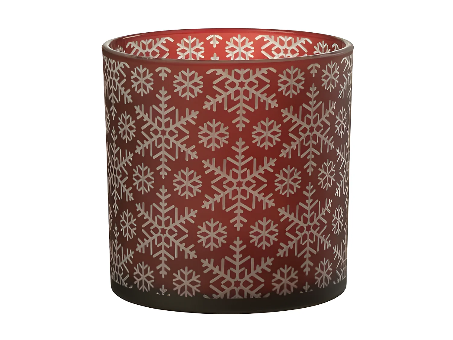 Portavelas con copos de vidrio rojo de 15x15x15cm