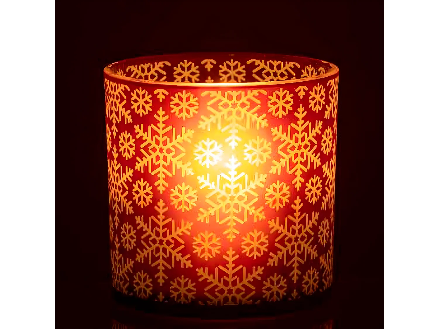 Portavelas con copos de vidrio rojo de 15x15x15cm