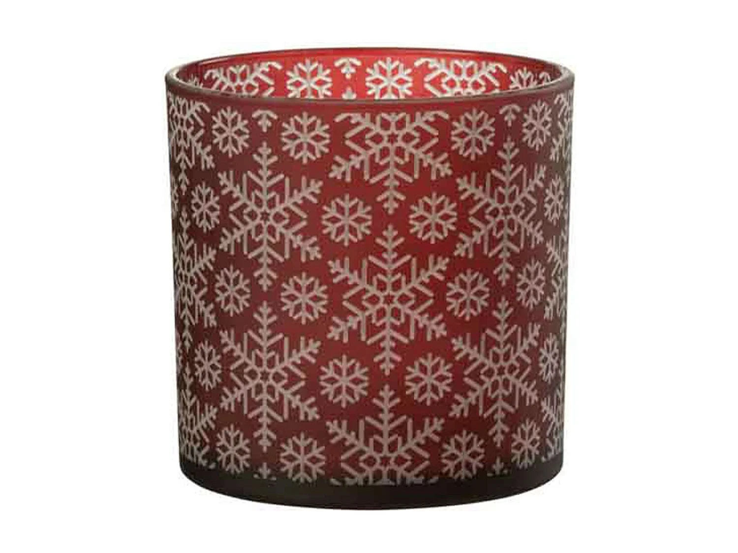 Portavelas con copos de vidrio rojo de 15x15x15cm