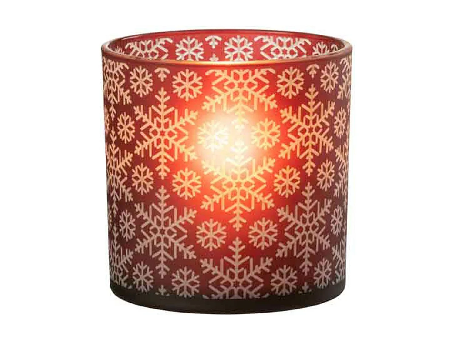 Portavelas con copos de vidrio rojo de 15x15x15cm