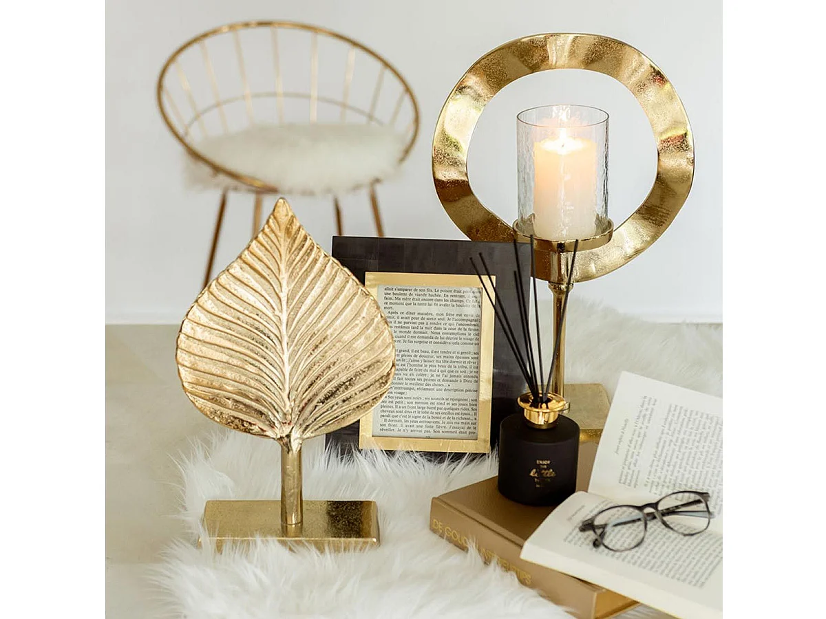 Photophore Design sur Pied "Rond" 46cm Or