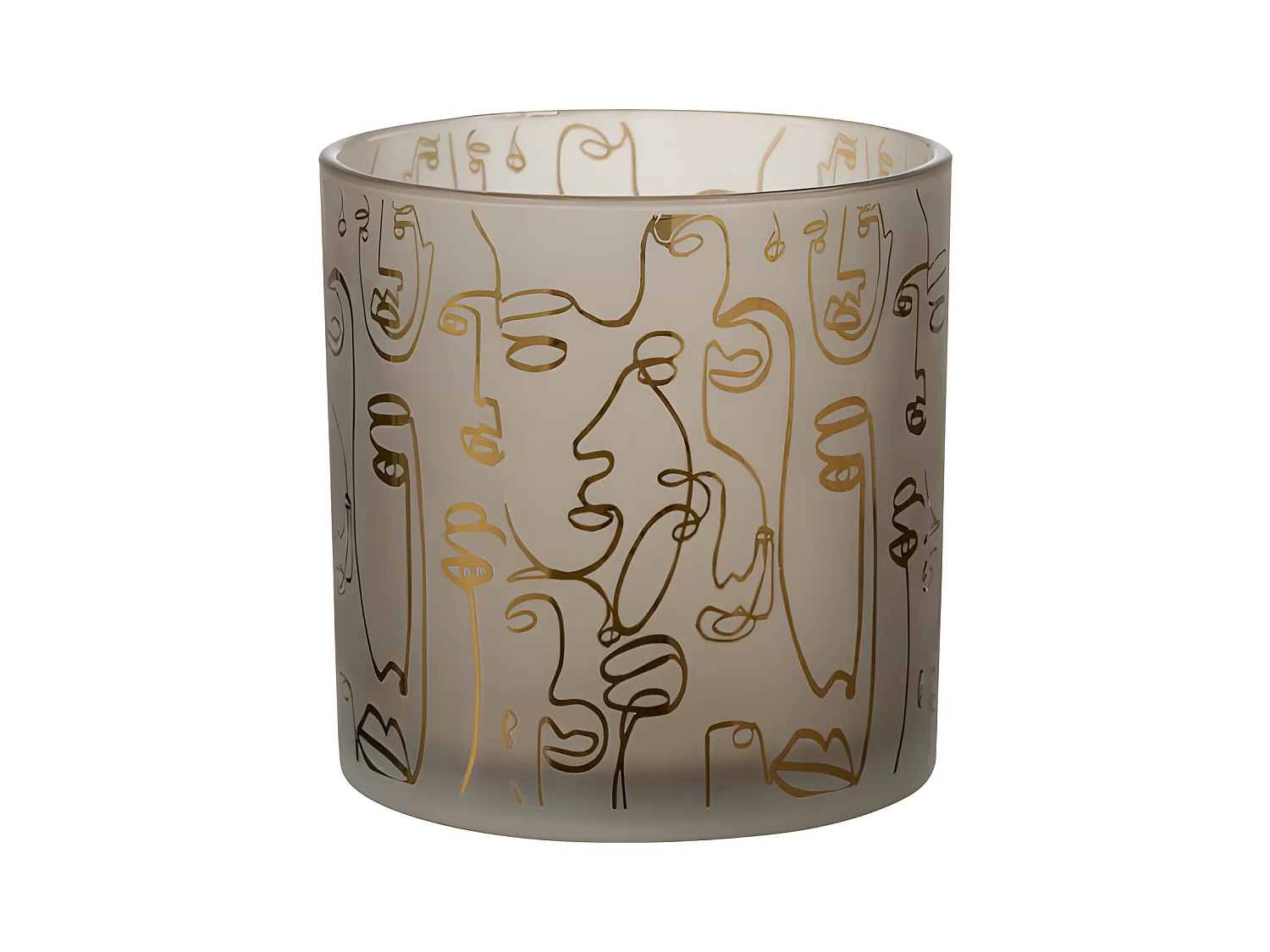 Photophore en Verre "Happy Faces" 15cm Beige
