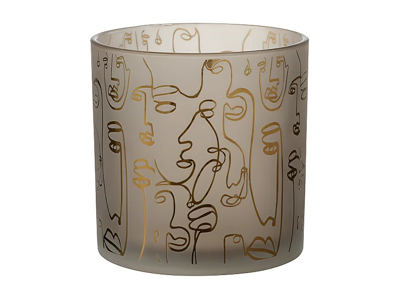 Photophore en Verre "Happy Faces" 15cm Beige