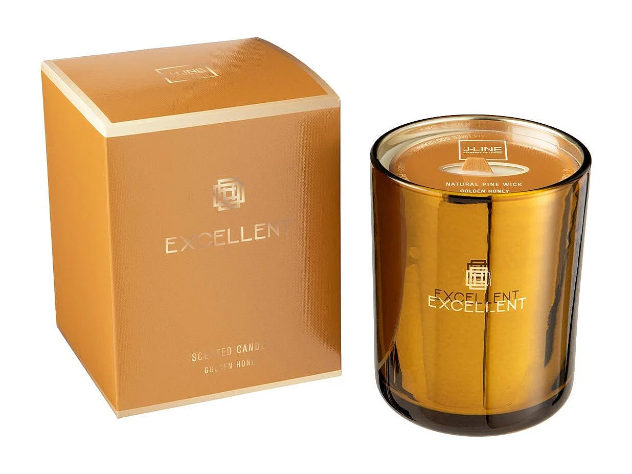 Candela profumata 80H in vetro ocra 11x11x15 cm