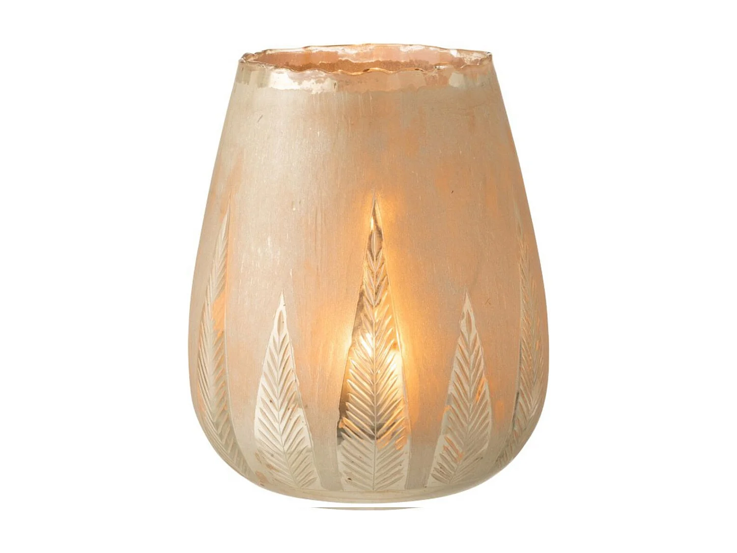 Photophore Design Rond "Feuilles" 31cm Argent