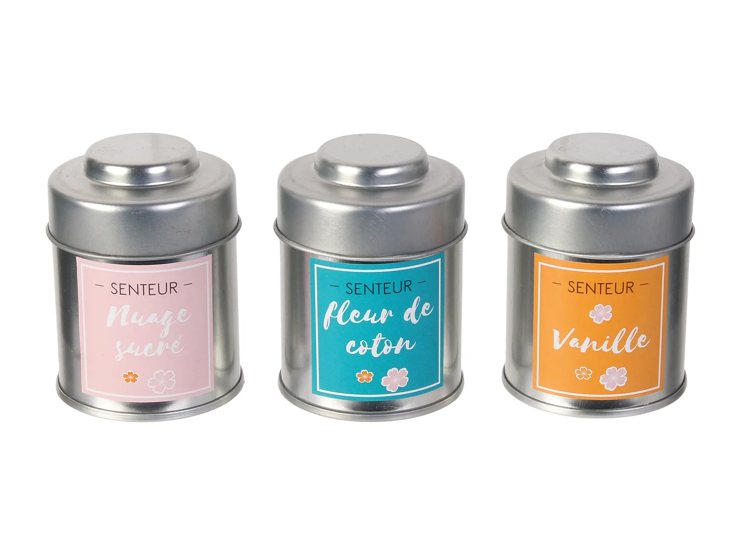 Bougie Parfumee Metal X3 Coffret Rose, Bleu, Jaune