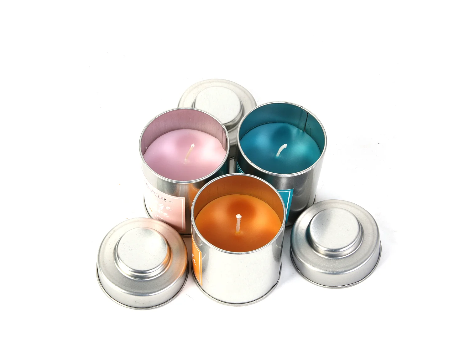 Bougie Parfumee Metal X3 Coffret Rose, Bleu, Jaune