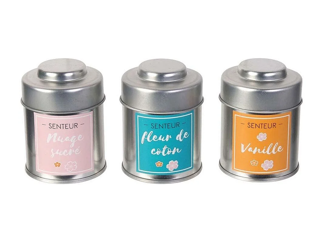 Bougie Parfumee Metal X3 Coffret Rose, Bleu, Jaune