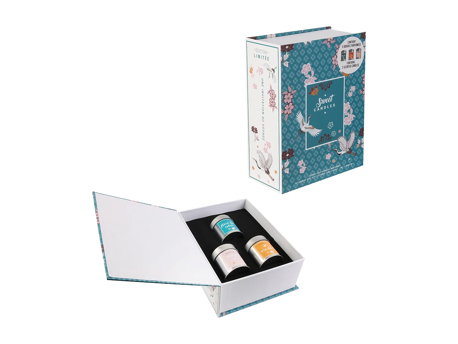 Bougie Parfumee Metal X3 Coffret Rose, Bleu, Jaune