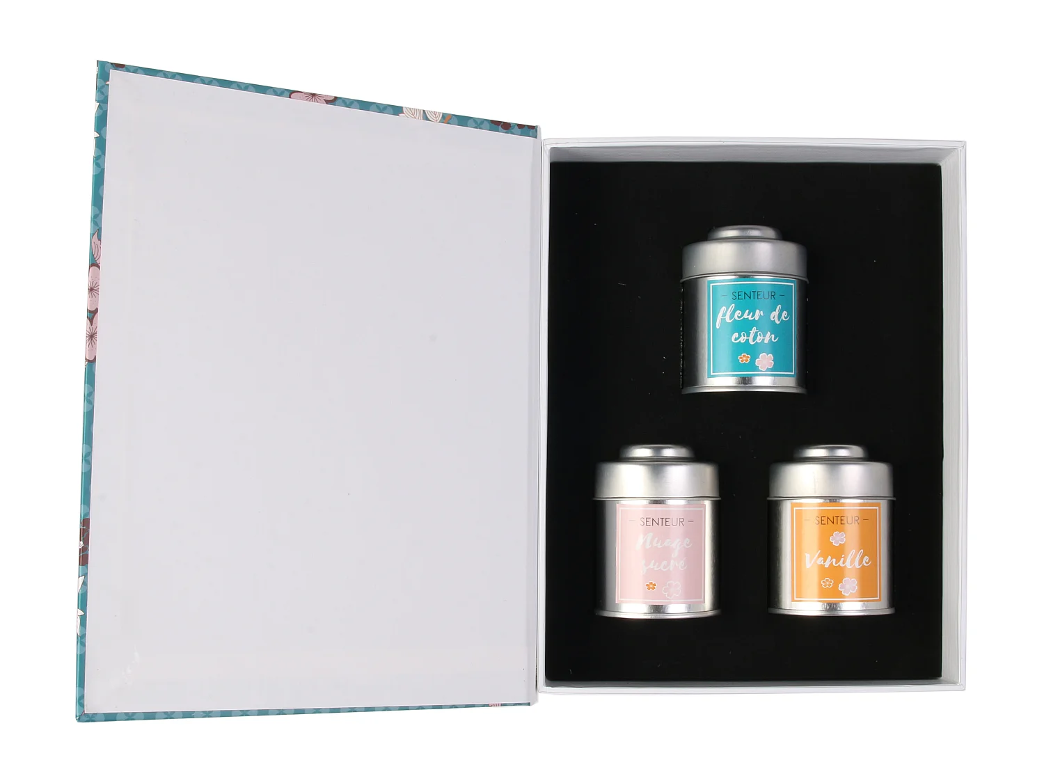 Bougie Parfumee Metal X3 Coffret Rose, Bleu, Jaune