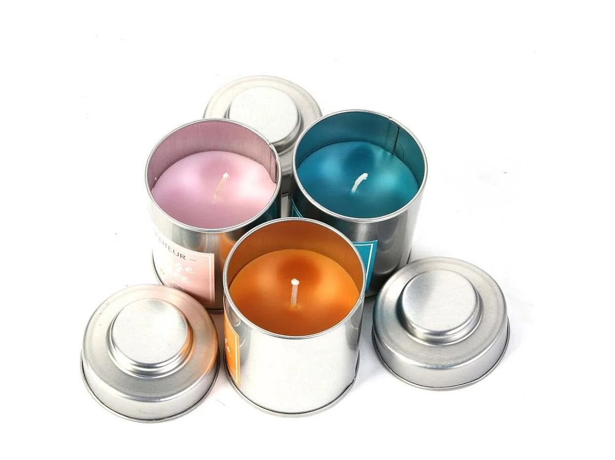 Bougie Parfumee Metal X3 Coffret Rose, Bleu, Jaune