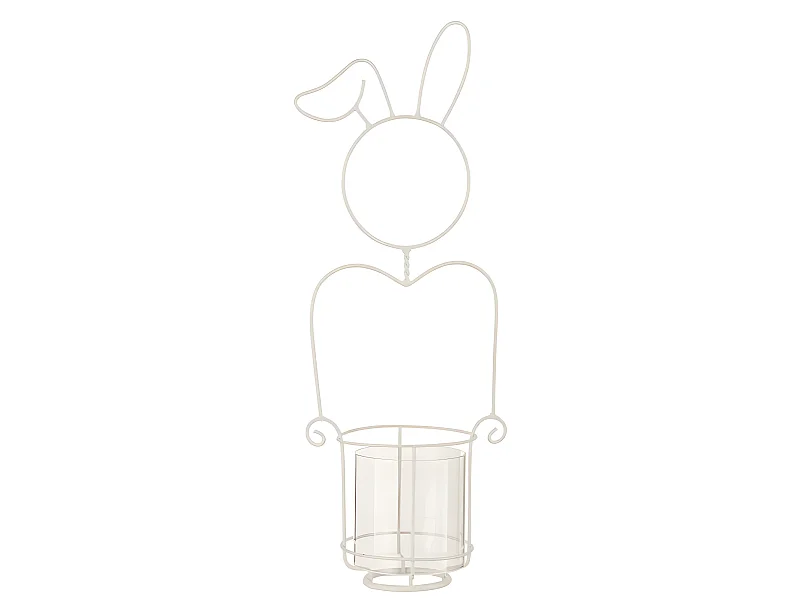 Photophore Déco en Métal "Lapin" 49cm Blanc