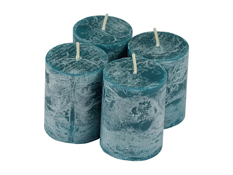 Lot de 4 Bougies Pilier "Rustique" 5cm Bleu Paon