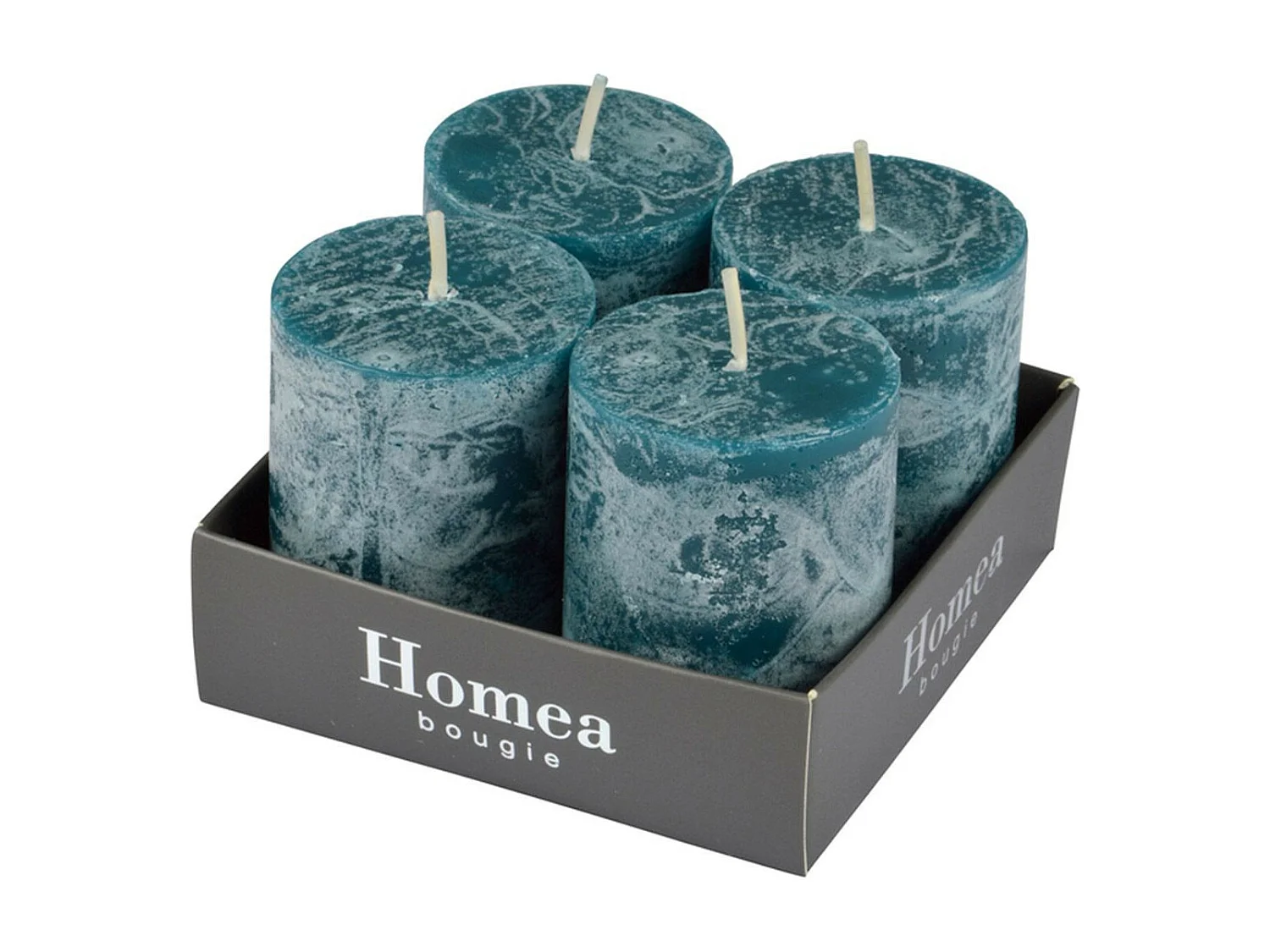 Lot de 4 Bougies Pilier "Rustique" 5cm Bleu Paon