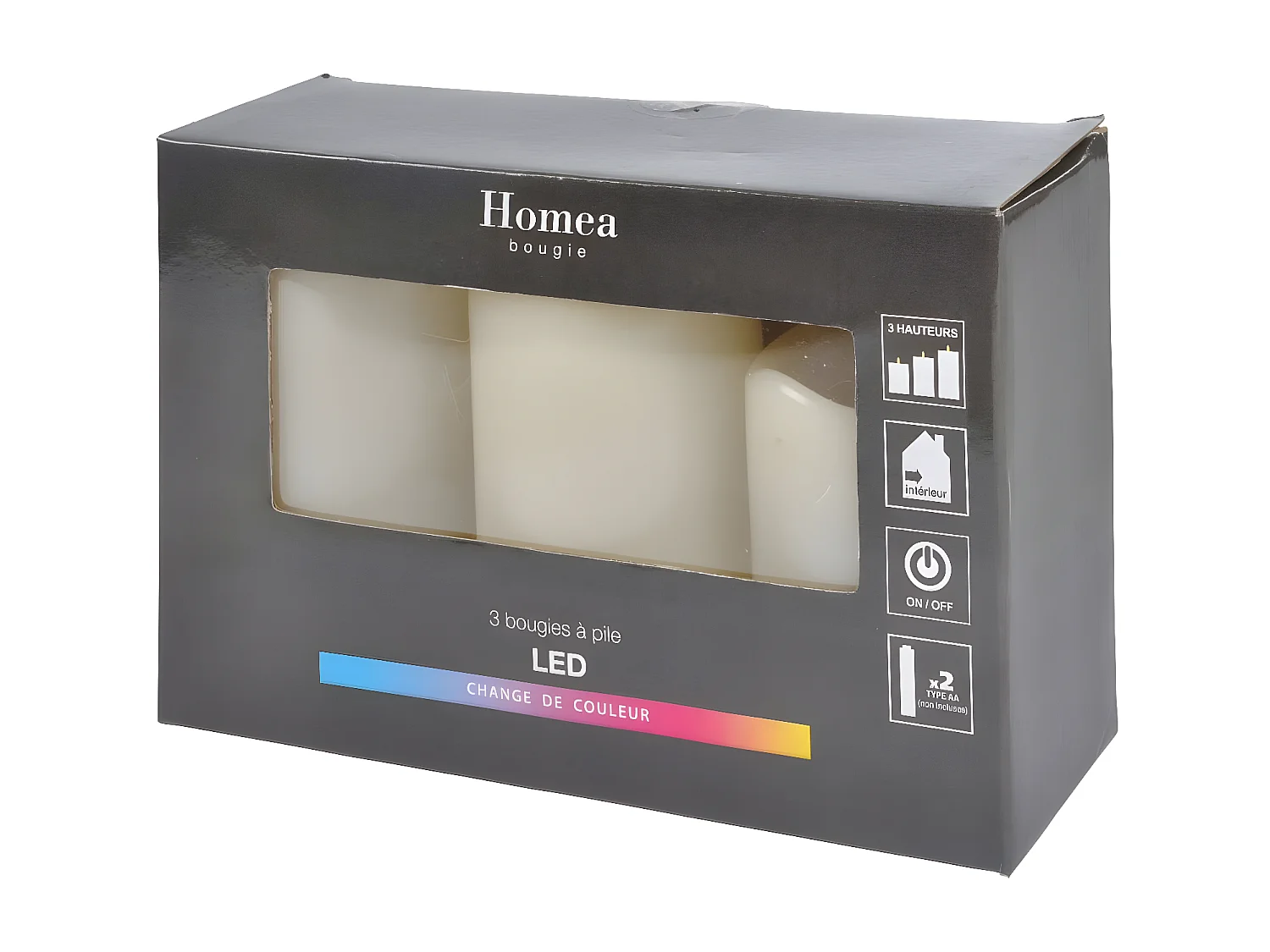 Lot de 3 Bougies Variation de Couleur "LED" 15cm Ivoire