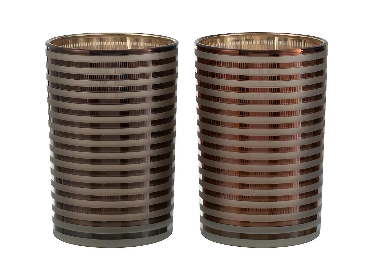 Lot de 2 Photophores "Verre Rayé" 18cm Marron