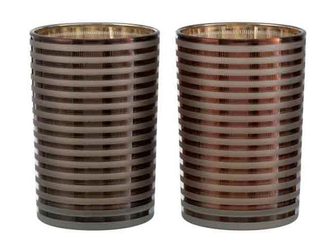 Lot de 2 Photophores "Verre Rayé" 18cm Marron