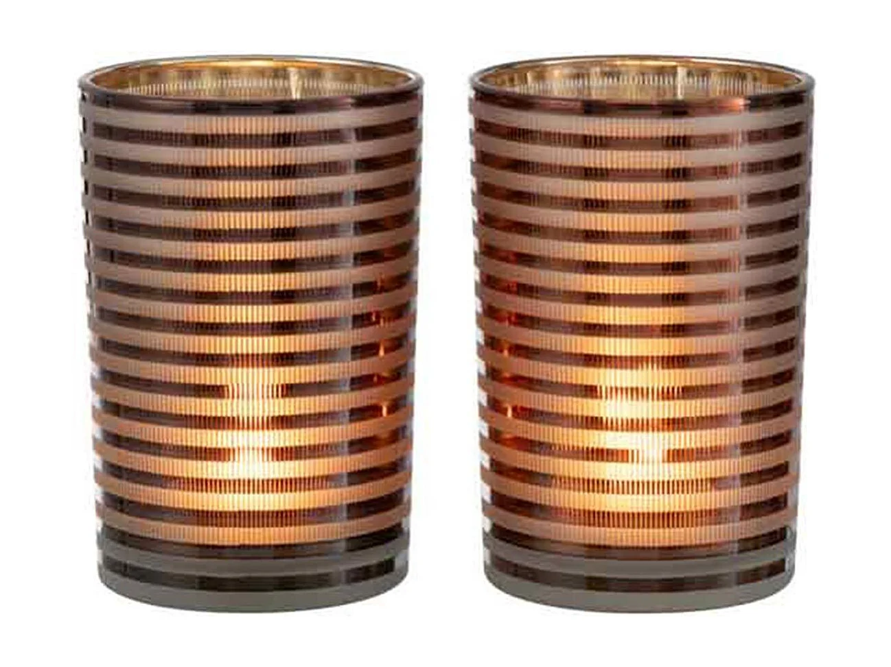 Lot de 2 Photophores "Verre Rayé" 18cm Marron