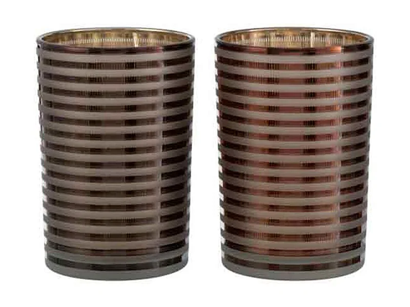Lot de 2 Photophores "Verre Rayé" 18cm Marron