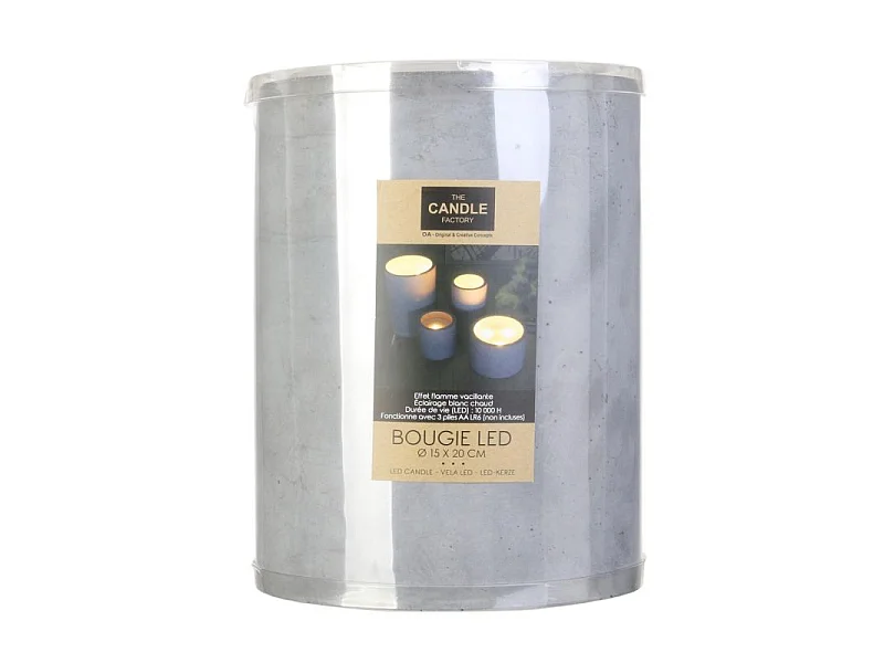 Bougie Ronde Led "Ciment" 20cm Gris