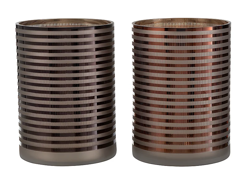 Lot de 2 Photophores "Verre Rayé" 24cm Marron