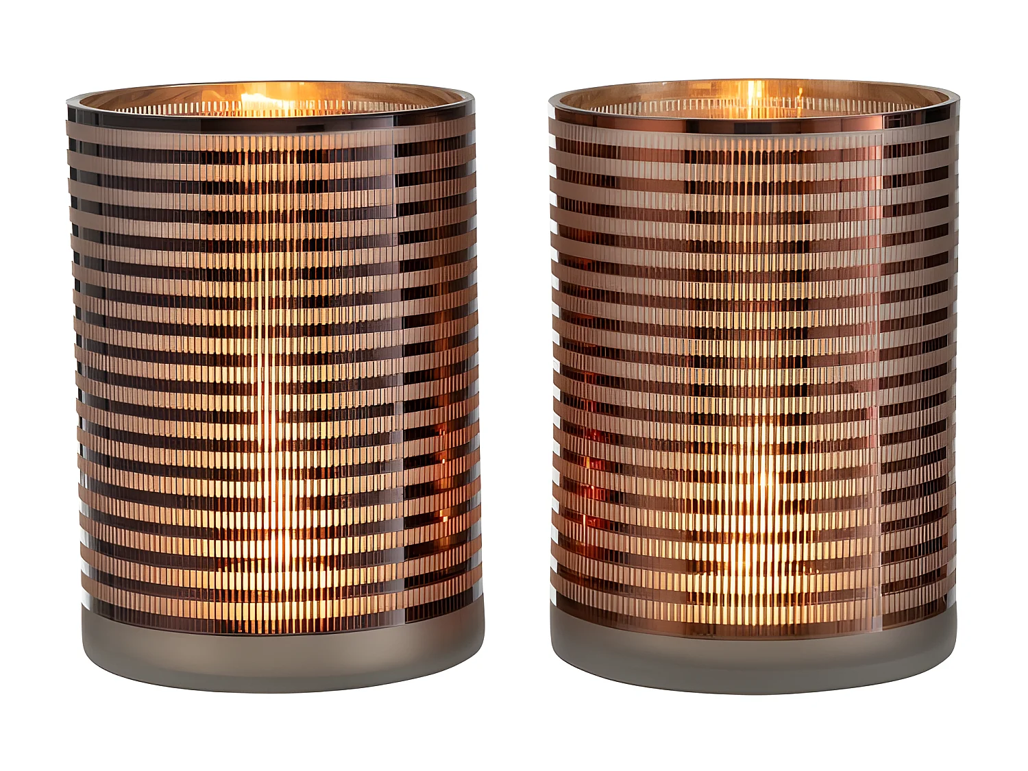 Lot de 2 Photophores "Verre Rayé" 24cm Marron