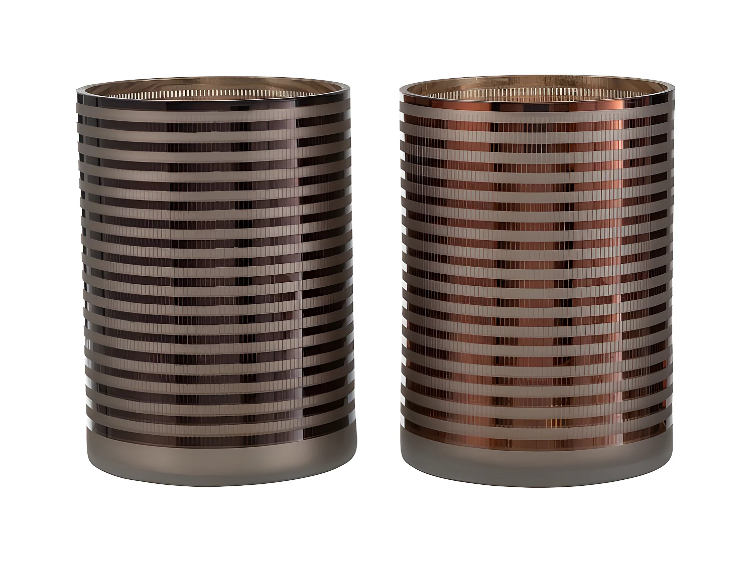 Lot de 2 Photophores "Verre Rayé" 24cm Marron