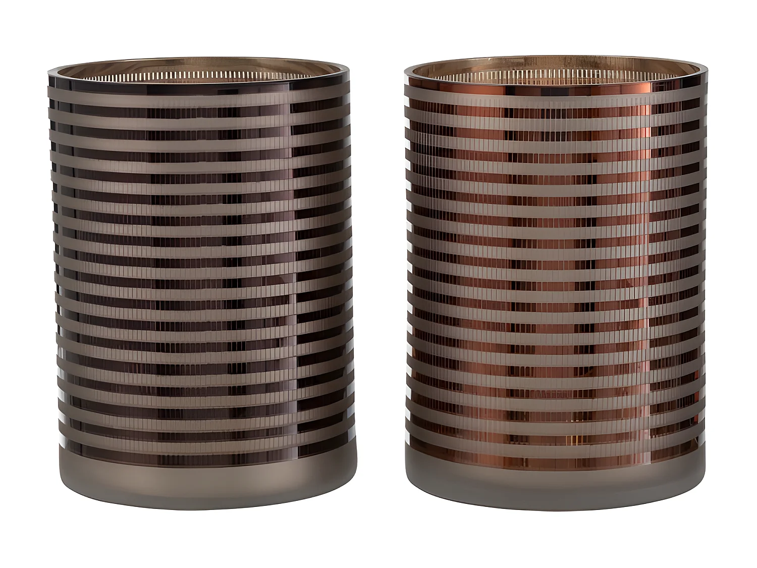 Lot de 2 Photophores "Verre Rayé" 24cm Marron