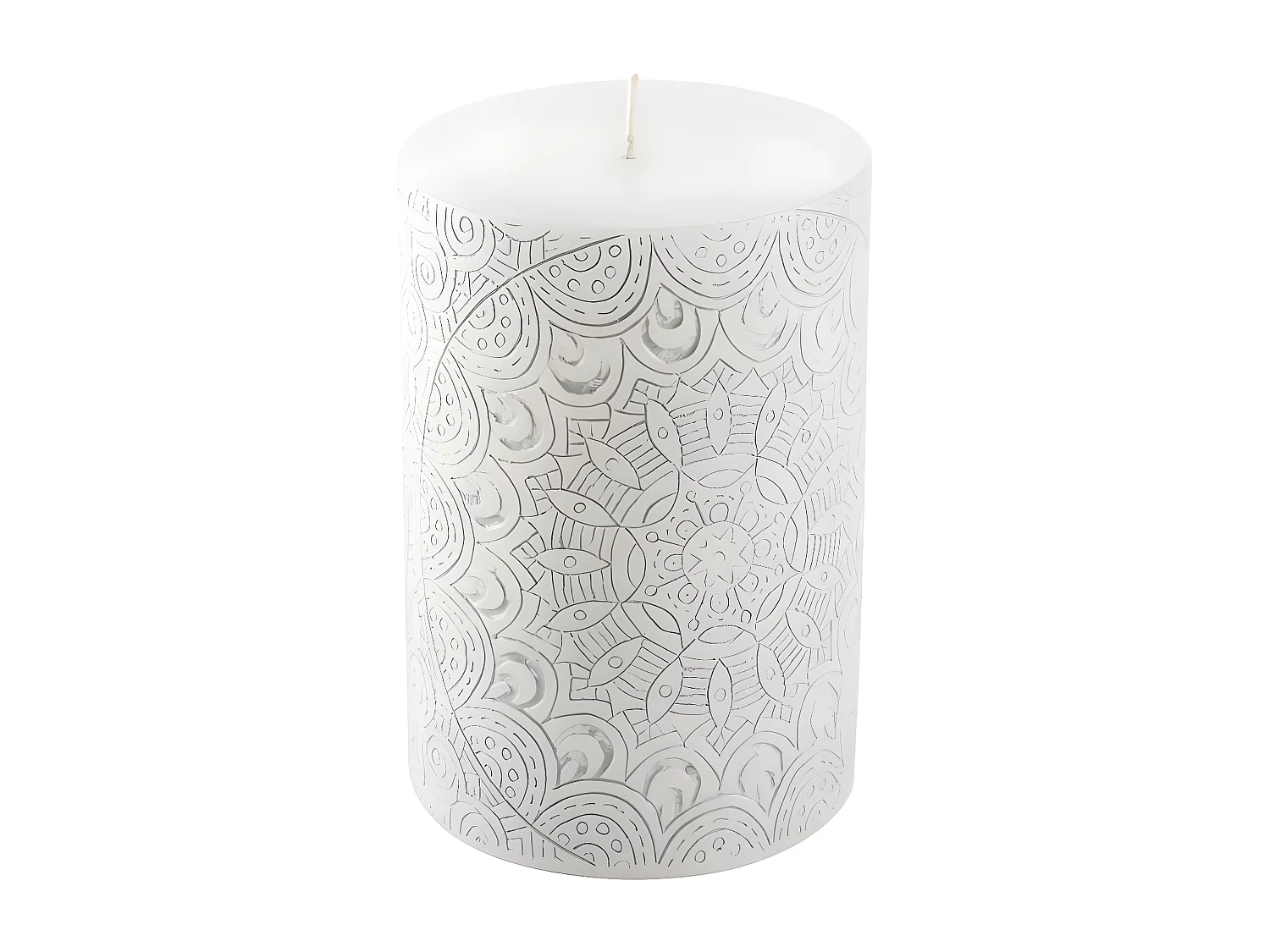 Bougie Pilier Mandala "Graphic Ethnic" 10cm Blanc