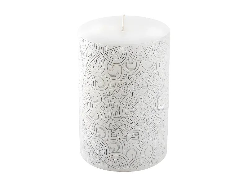 Bougie Pilier Mandala "Graphic Ethnic" 10cm Blanc