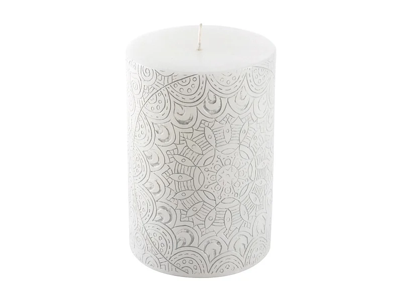 Bougie Pilier Mandala "Graphic Ethnic" 10cm Blanc