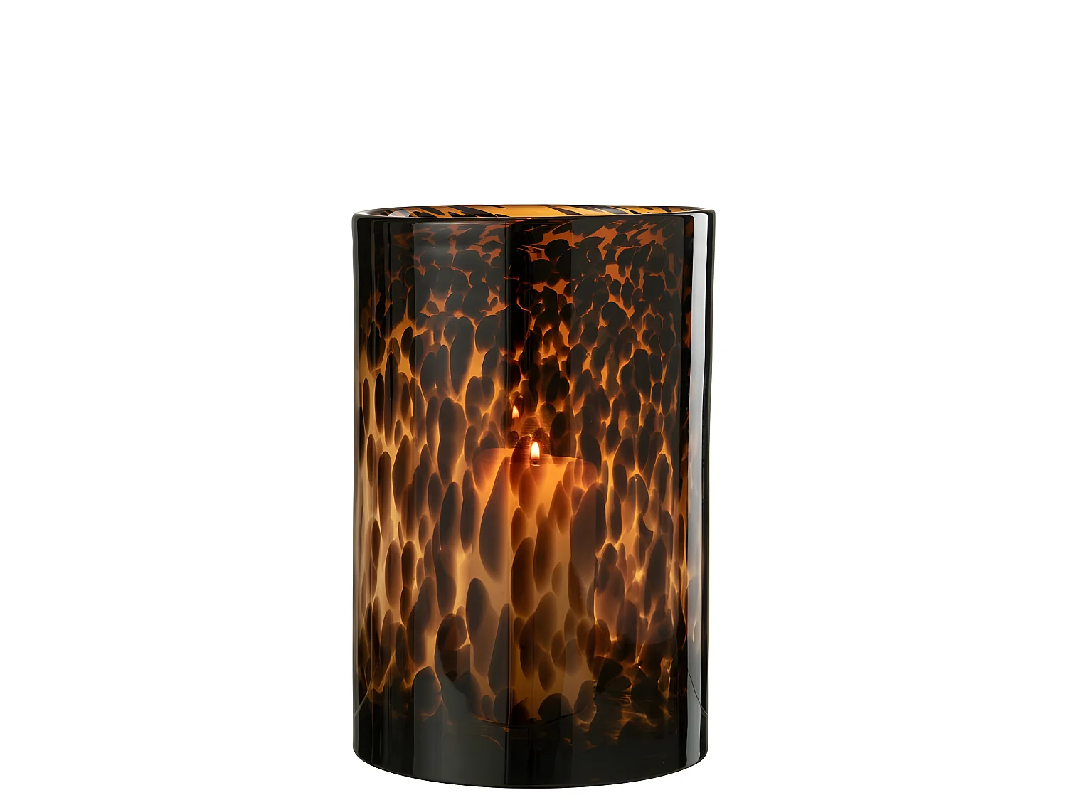 Photophore en Verre "Cylindre Pois" 30cm Marron