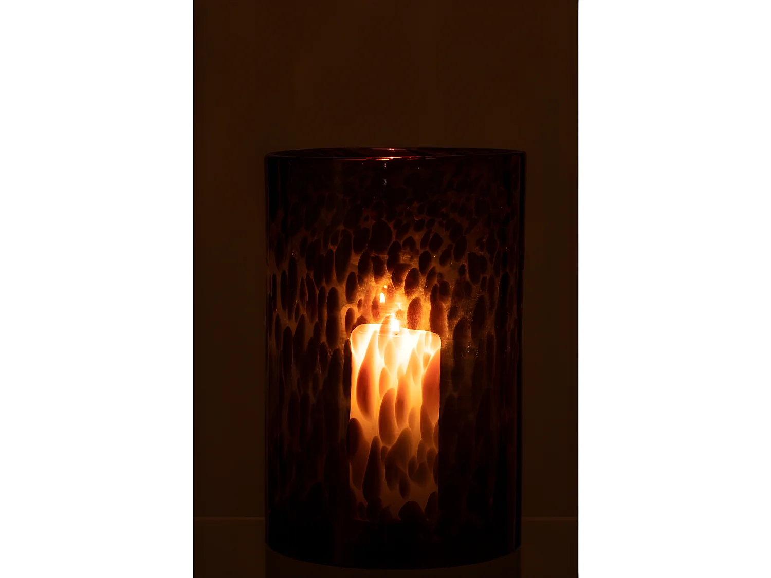 Photophore en Verre "Cylindre Pois" 30cm Marron