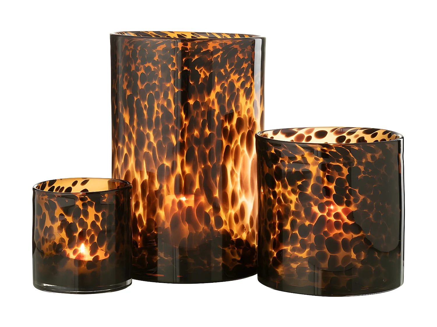 Photophore en Verre "Cylindre Pois" 30cm Marron