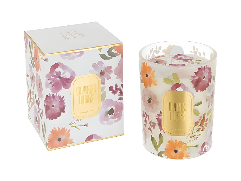 Vela perfumada de felicidad 70H en tarro de vidrio multicolor de 10x10x12.5 cm