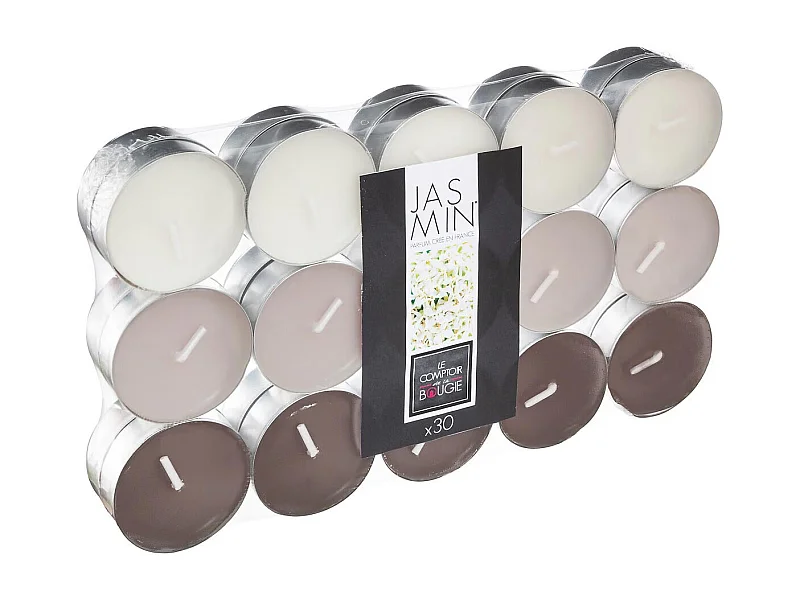 Lot de 30 Bougies Chauffe-Plat Parfumées 3,7cm Jasmin