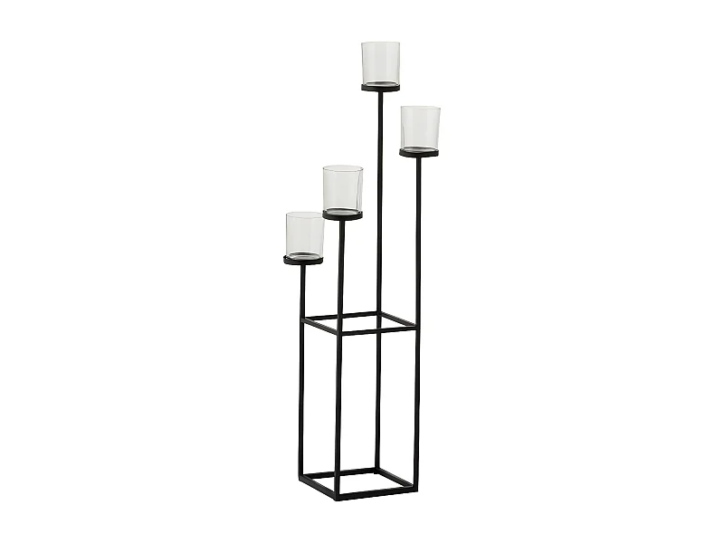 Bougeoir Design Métal & Verre "4 Têtes" 77cm Noir