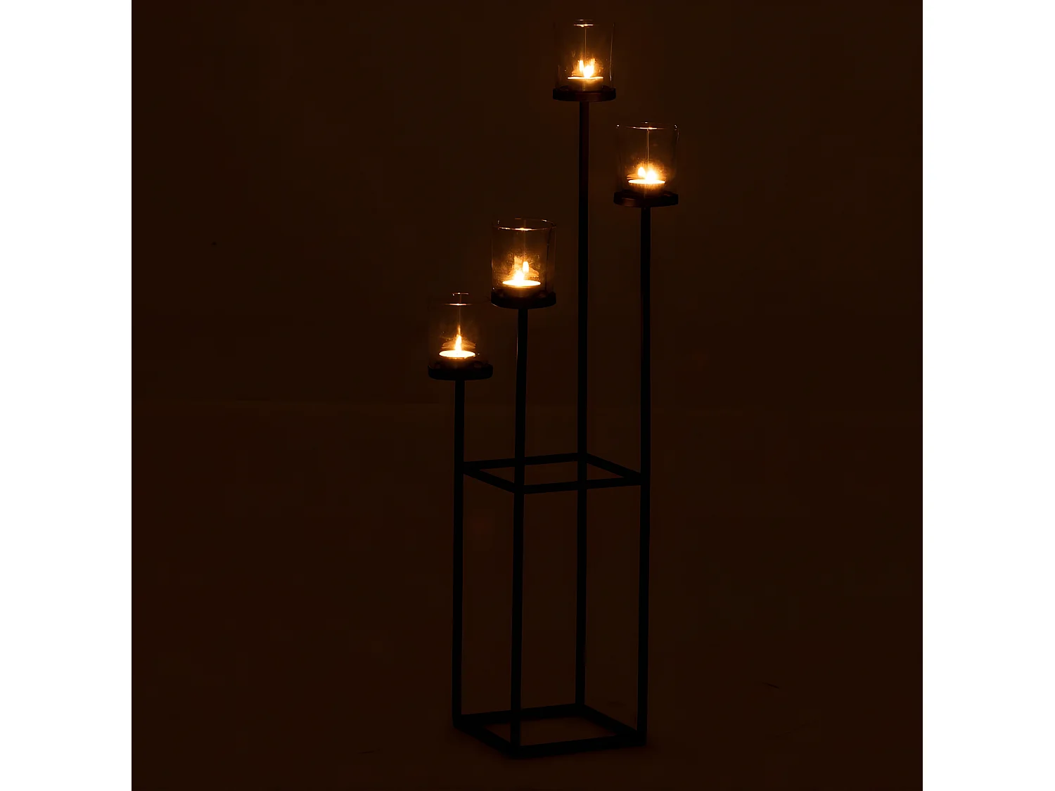 Bougeoir Design Métal & Verre "4 Têtes" 77cm Noir