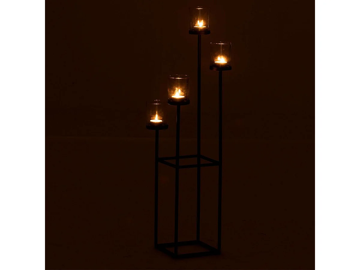 Bougeoir Design Métal & Verre "4 Têtes" 77cm Noir