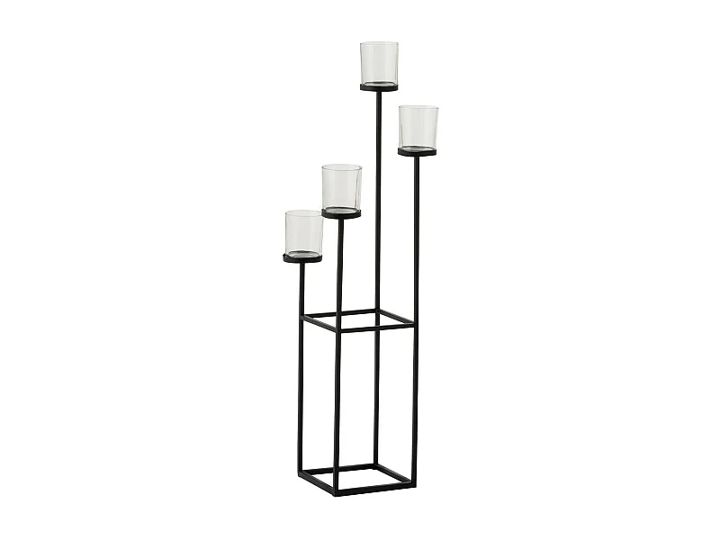 Bougeoir Design Métal & Verre "4 Têtes" 77cm Noir
