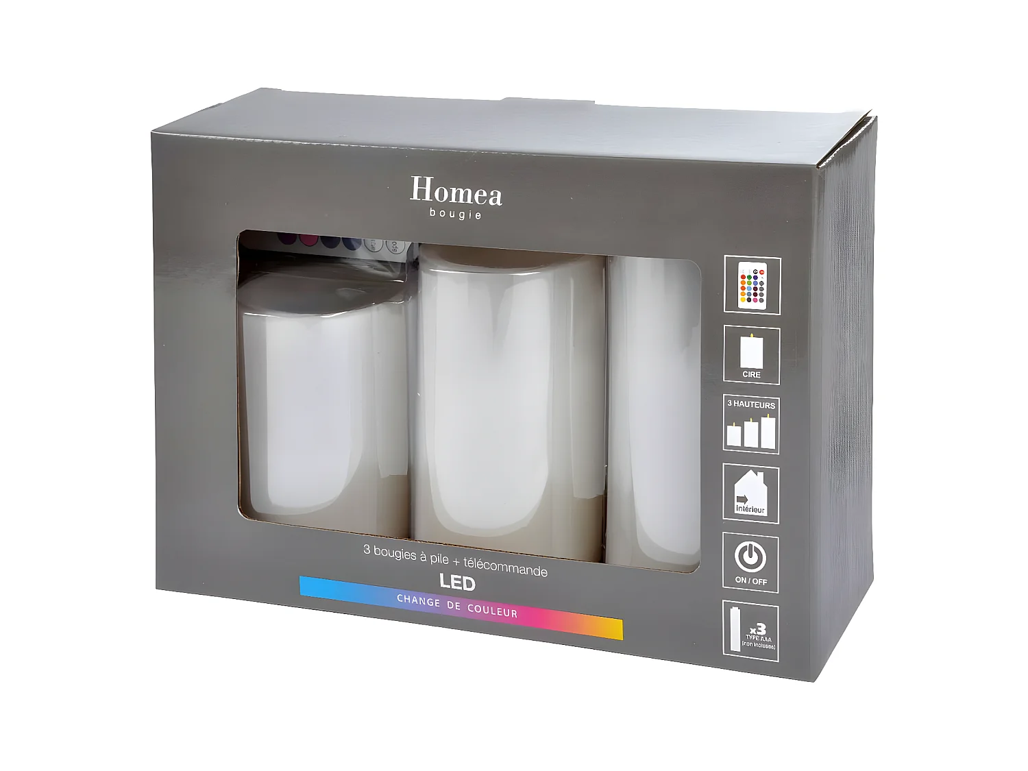 Lot de 3 Bougies Variation de Couleur "LED" 15cm Blanc