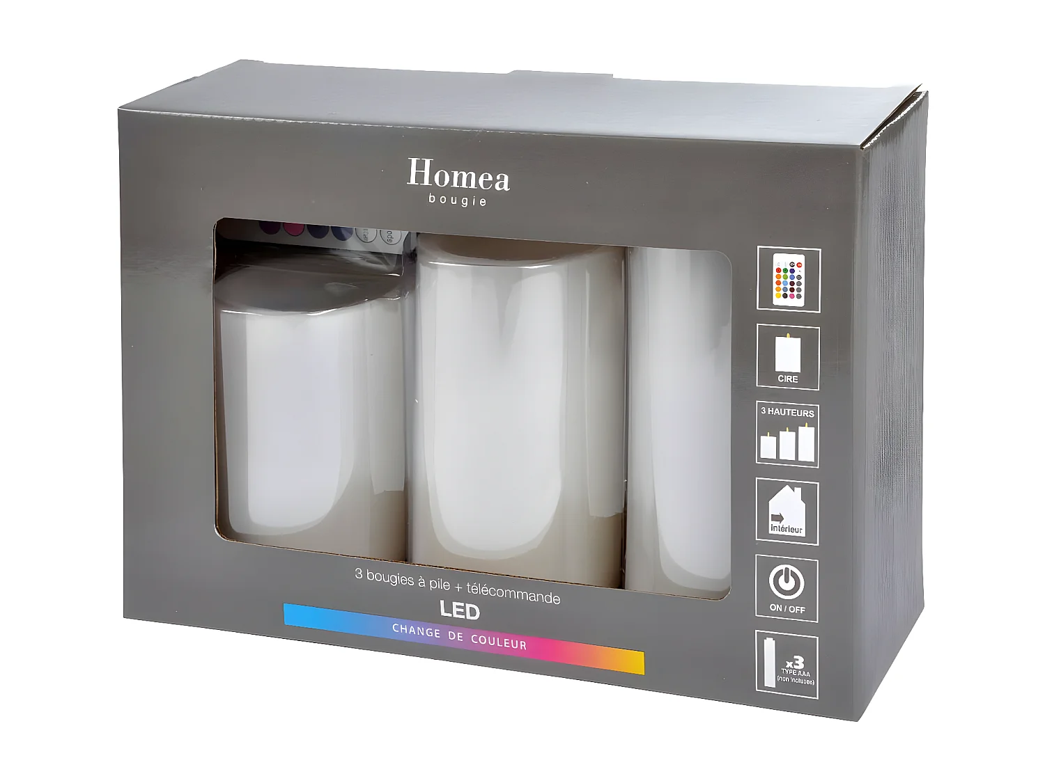 Lot de 3 Bougies Variation de Couleur "LED" 15cm Blanc