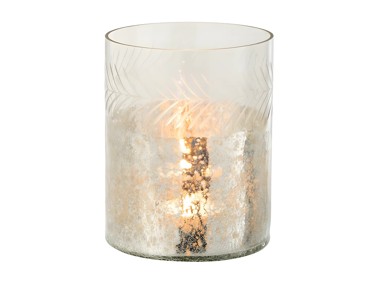 Portavelas de vidrio plateado - transparente 16x16x20 cm