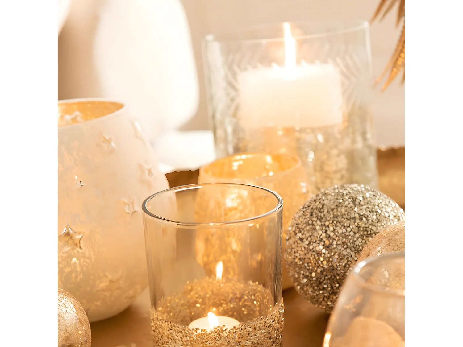 Portavelas de vidrio plateado - transparente 16x16x20 cm